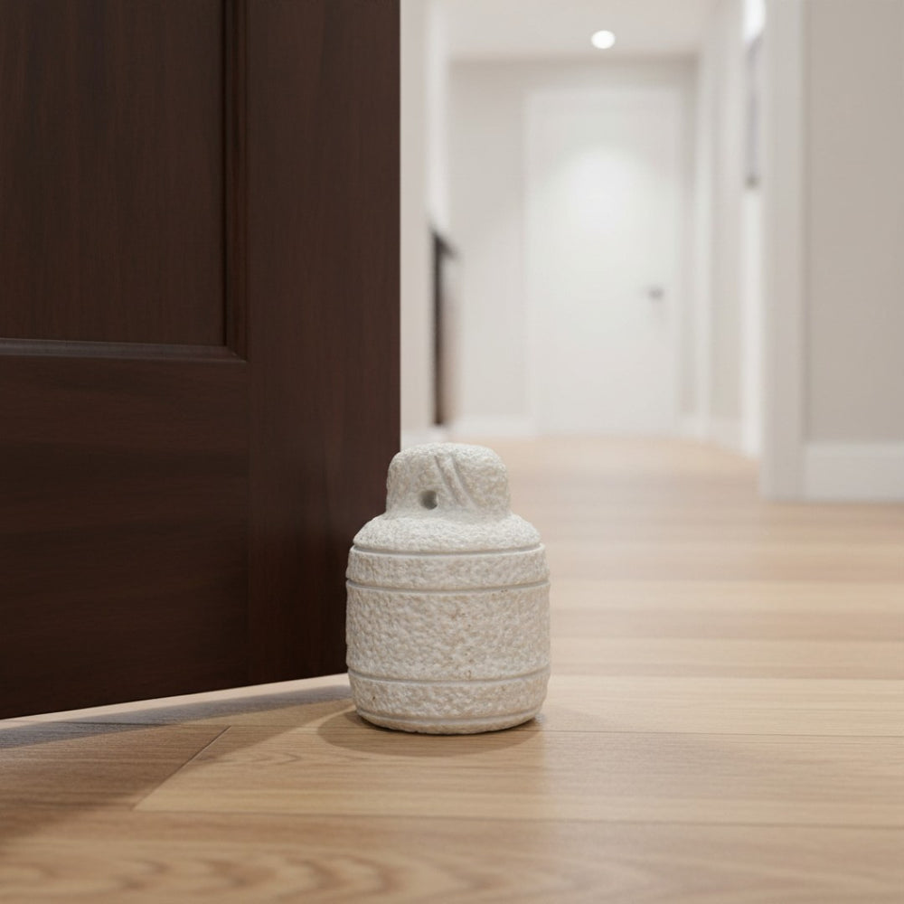 HomeRoots 8" White Marble Door Stop - Artisan Crafted, Modern Sculpture for Home Decor & Functional Elegance 608720