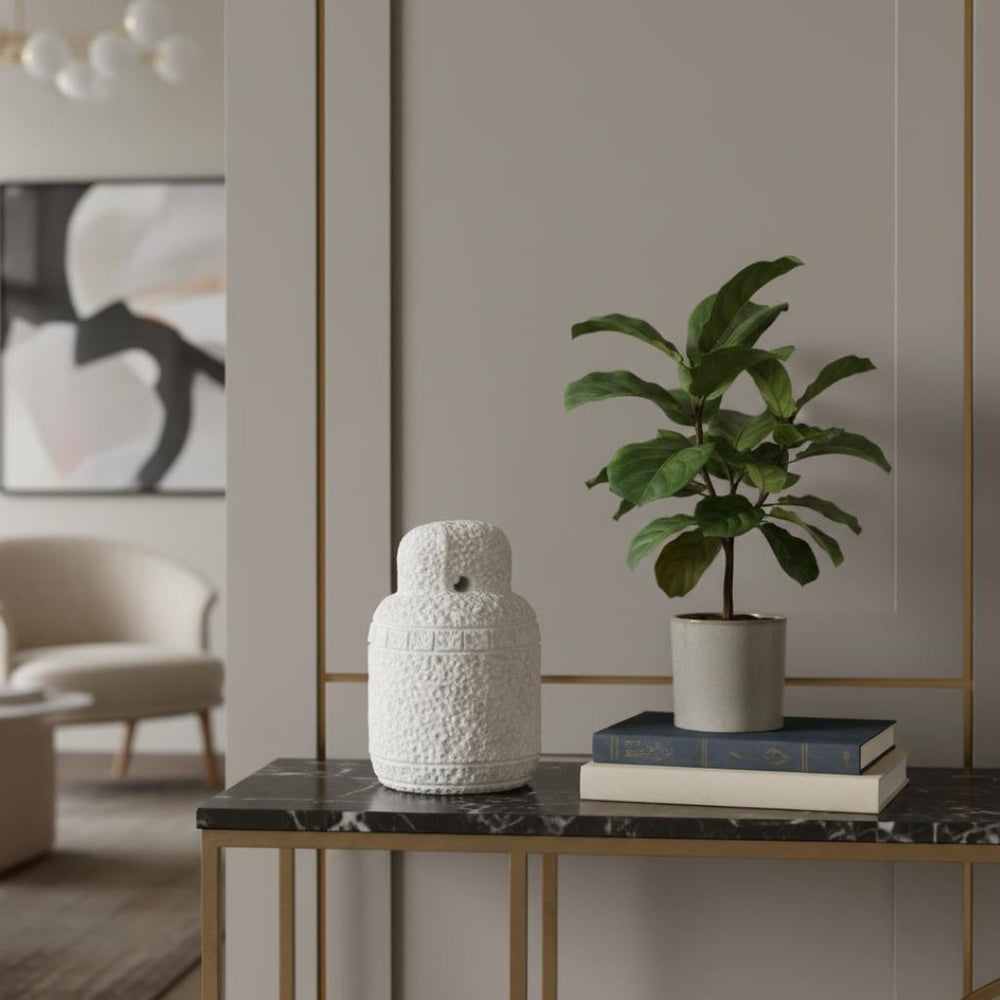 HomeRoots 10" White Marble Door Stop - Handcrafted Sculptural Door Holder, Modern Minimalist Table Accent 608721