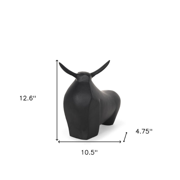 HomeRoots 11" Black Aluminum Bull Sculpture - Handcrafted Modern Art Piece for Strength & Elegance in Decor 608728