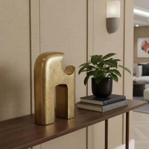 HomeRoots 11" Handcrafted Antiqued Brass Aluminum Modern Abstract Sculpture for Stylish Home Décor Accent 608729