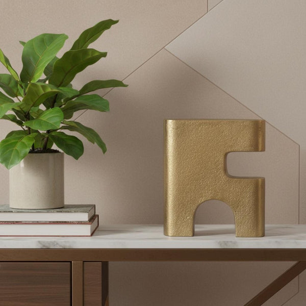 HomeRoots 10" Brass Aluminum Tabletop Sculpture - Handcrafted Geometric Art for Modern Home Decor Elegance 608730