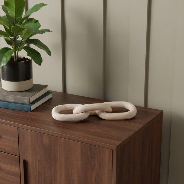 HomeRoots 21" Handcrafted Solid Wood Geometric Links Tabletop Sculpture - Rustic Art for Modern Interiors 608738