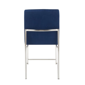 English Elm High Back Fuji Contemporary Dining Chair Set Of 2 In Blue Velvet & Stainless Steel - Chic Comfort B202P223562
