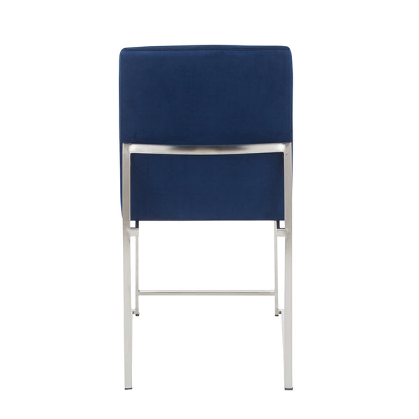 English Elm High Back Fuji Contemporary Dining Chair Set Of 2 In Blue Velvet & Stainless Steel - Chic Comfort B202P223562