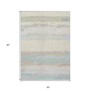 HomeRoots 5' Ivory Abstract Area Rug - Washable, Durable Design for Indoor & Outdoor Spaces, Easy Care & Style 5' X 8' 608742