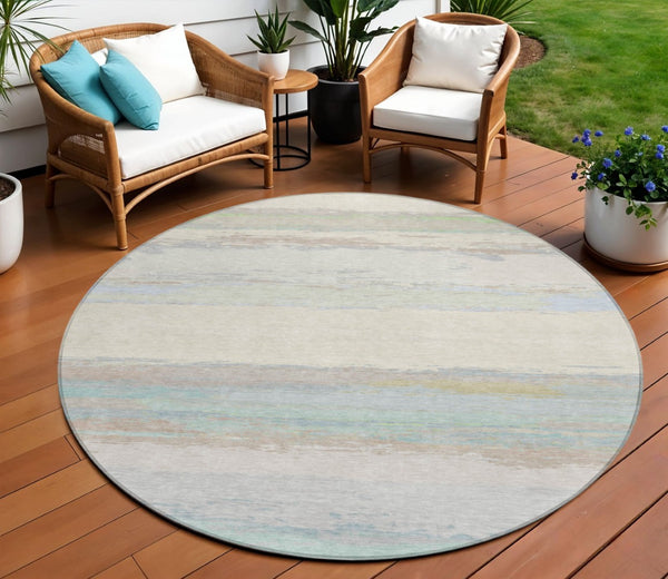 HomeRoots 5' Ivory Abstract Area Rug - Washable, Durable Design for Indoor & Outdoor Spaces, Easy Care & Style 8' Round 608743