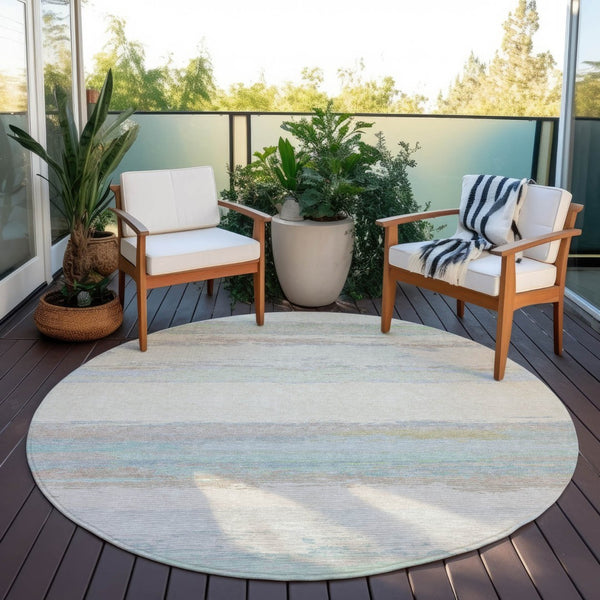 HomeRoots 5' Ivory Abstract Area Rug - Washable, Durable Design for Indoor & Outdoor Spaces, Easy Care & Style 8' Round 608743