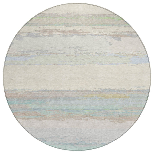 HomeRoots 5' Ivory Abstract Area Rug - Washable, Durable Design for Indoor & Outdoor Spaces, Easy Care & Style 8' Round 608743