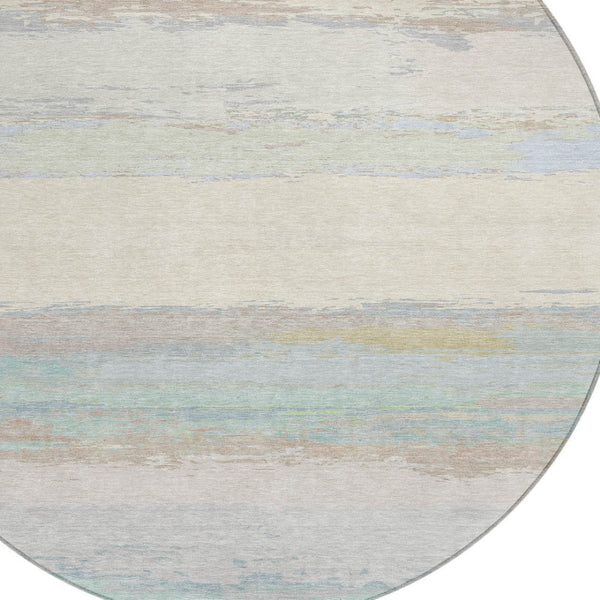 HomeRoots 5' Ivory Abstract Area Rug - Washable, Durable Design for Indoor & Outdoor Spaces, Easy Care & Style 8' Round 608743
