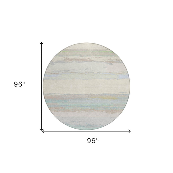 HomeRoots 5' Ivory Abstract Area Rug - Washable, Durable Design for Indoor & Outdoor Spaces, Easy Care & Style 8' Round 608743