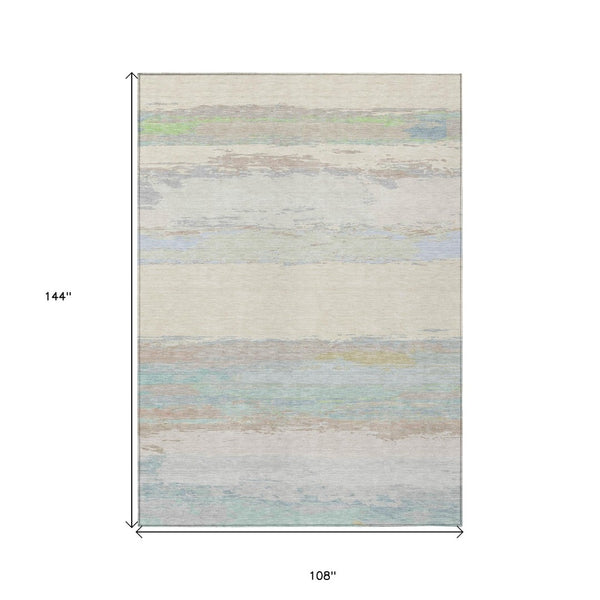 HomeRoots 5' Ivory Abstract Area Rug - Washable, Durable Design for Indoor & Outdoor Spaces, Easy Care & Style 9' X 12' 608745