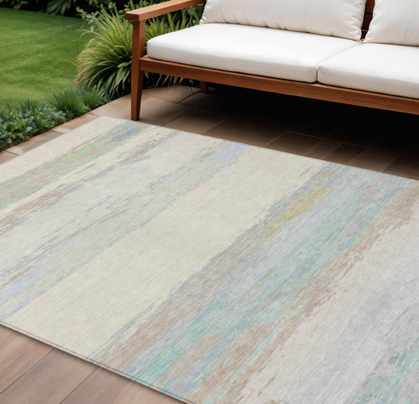 HomeRoots 5' Ivory Abstract Area Rug - Washable, Durable Design for Indoor & Outdoor Spaces, Easy Care & Style 9' X 12' 608745