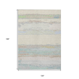 HomeRoots 5' Ivory Abstract Area Rug - Washable, Durable Design for Indoor & Outdoor Spaces, Easy Care & Style 10' X 14' 608746
