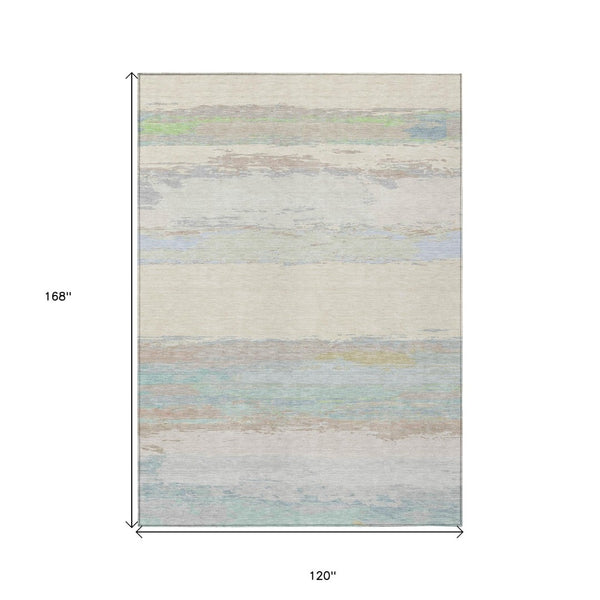 HomeRoots 5' Ivory Abstract Area Rug - Washable, Durable Design for Indoor & Outdoor Spaces, Easy Care & Style 10' X 14' 608746