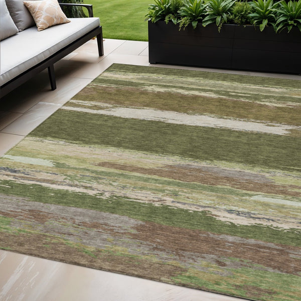 HomeRoots 5' Olive Green Abstract Area Rug – Durable, Washable, Stylish for Indoor & Outdoor Spaces 5' X 8' 608748