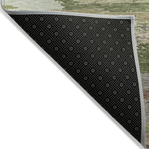 HomeRoots 5' Olive Green Abstract Area Rug – Durable, Washable, Stylish for Indoor & Outdoor Spaces 5' X 8' 608748