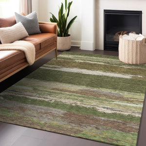 HomeRoots 5' Olive Green Abstract Area Rug – Durable, Washable, Stylish for Indoor & Outdoor Spaces 5' X 8' 608748