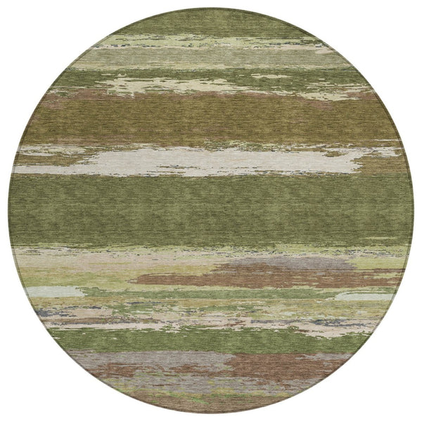 HomeRoots 5' Olive Green Abstract Area Rug – Durable, Washable, Stylish for Indoor & Outdoor Spaces 8' Round 608749