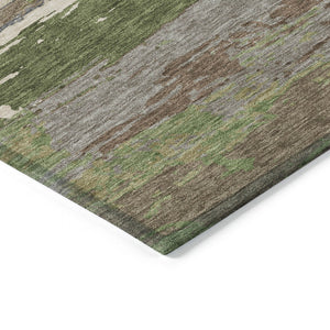 HomeRoots 5' Olive Green Abstract Area Rug – Durable, Washable, Stylish for Indoor & Outdoor Spaces 8' Round 608749