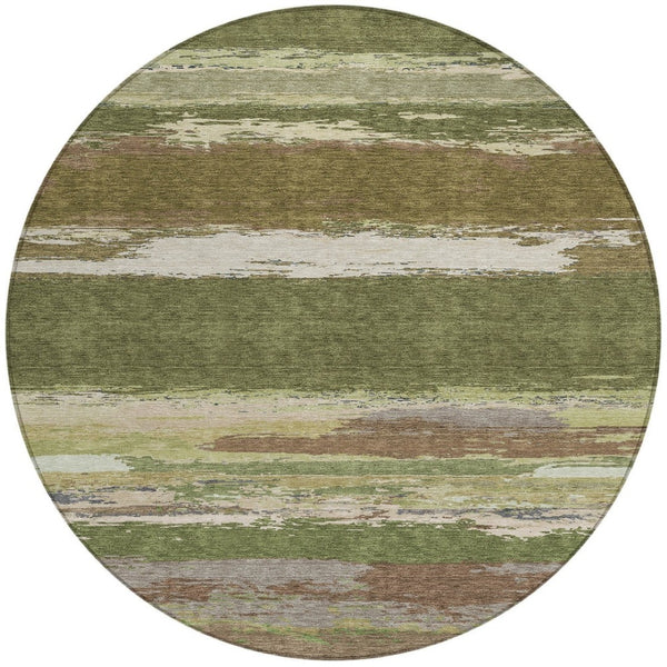 HomeRoots 5' Olive Green Abstract Area Rug – Durable, Washable, Stylish for Indoor & Outdoor Spaces 8' Round 608749