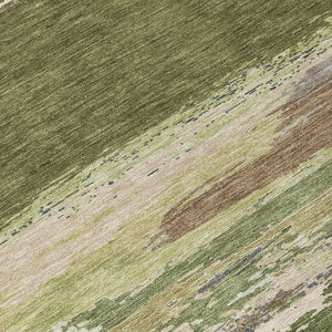 HomeRoots 5' Olive Green Abstract Area Rug – Durable, Washable, Stylish for Indoor & Outdoor Spaces 8' Round 608749