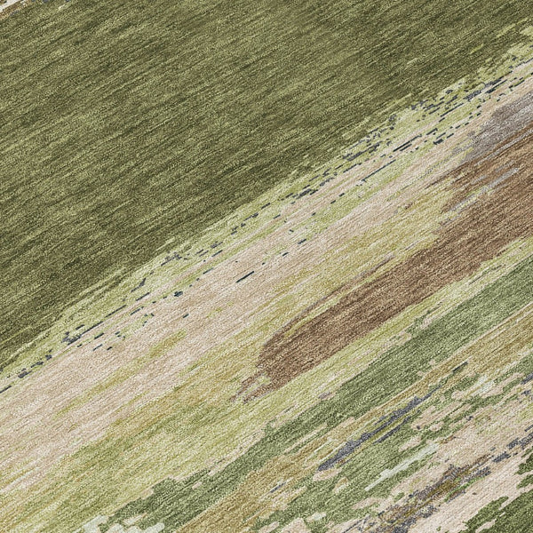 HomeRoots 5' Olive Green Abstract Area Rug – Durable, Washable, Stylish for Indoor & Outdoor Spaces 8' Round 608749