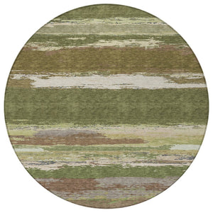 HomeRoots 5' Olive Green Abstract Area Rug – Durable, Washable, Stylish for Indoor & Outdoor Spaces 8' Round 608749