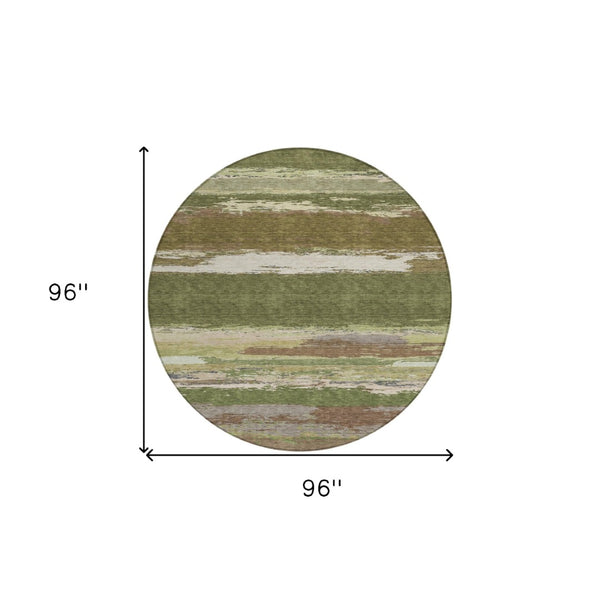 HomeRoots 5' Olive Green Abstract Area Rug – Durable, Washable, Stylish for Indoor & Outdoor Spaces 8' Round 608749