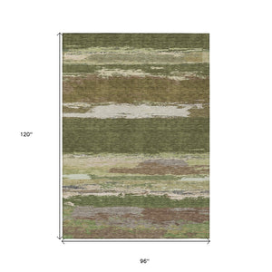 HomeRoots 5' Olive Green Abstract Area Rug – Durable, Washable, Stylish for Indoor & Outdoor Spaces 8' X 10' 608750