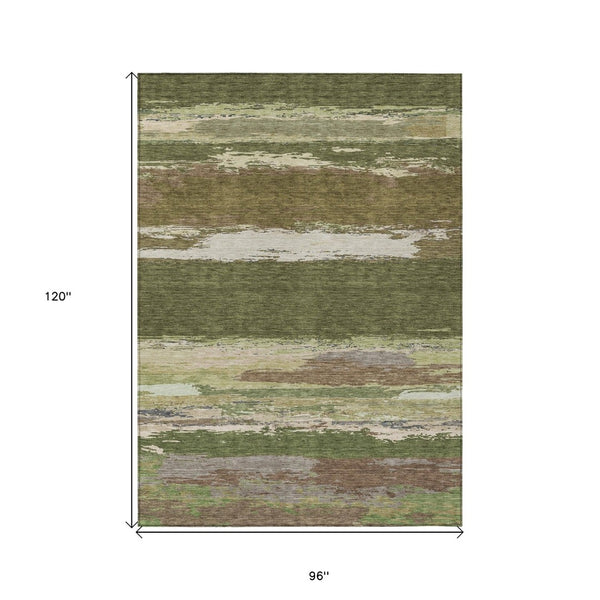 HomeRoots 5' Olive Green Abstract Area Rug – Durable, Washable, Stylish for Indoor & Outdoor Spaces 8' X 10' 608750