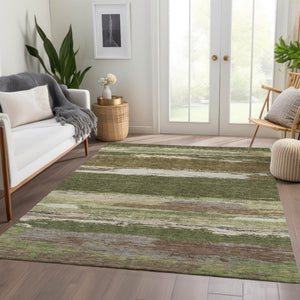 HomeRoots 5' Olive Green Abstract Area Rug – Durable, Washable, Stylish for Indoor & Outdoor Spaces 8' X 10' 608750