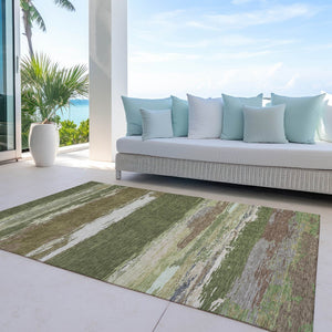 HomeRoots 5' Olive Green Abstract Area Rug – Durable, Washable, Stylish for Indoor & Outdoor Spaces 9' X 12' 608751