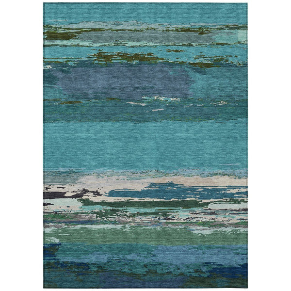 HomeRoots 5' Teal Blue Abstract Area Rug - Stylish, Washable Indoor/Outdoor Decor for High Traffic Spaces 5' X 8' 608754