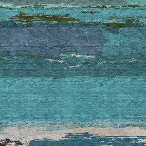 HomeRoots 5' Teal Blue Abstract Area Rug - Stylish, Washable Indoor/Outdoor Decor for High Traffic Spaces 5' X 8' 608754