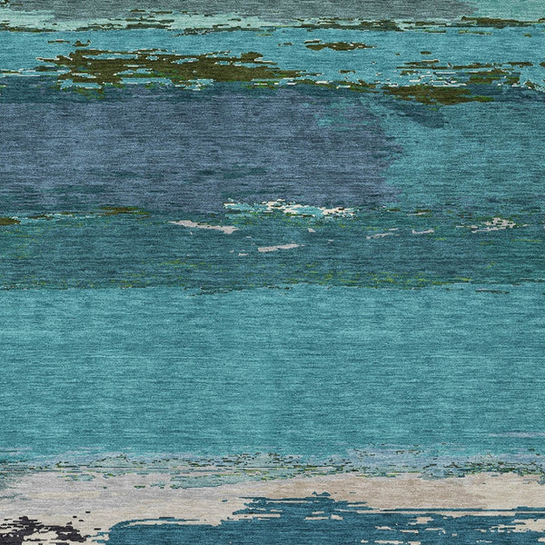 HomeRoots 5' Teal Blue Abstract Area Rug - Stylish, Washable Indoor/Outdoor Decor for High Traffic Spaces 5' X 8' 608754
