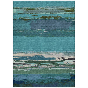 HomeRoots 5' Teal Blue Abstract Area Rug - Stylish, Washable Indoor/Outdoor Decor for High Traffic Spaces 8' X 10' 608756