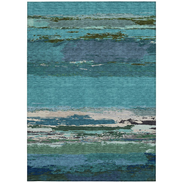 HomeRoots 5' Teal Blue Abstract Area Rug - Stylish, Washable Indoor/Outdoor Decor for High Traffic Spaces 8' X 10' 608756