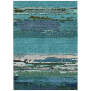 HomeRoots 5' Teal Blue Abstract Area Rug - Stylish, Washable Indoor/Outdoor Decor for High Traffic Spaces 8' X 10' 608756