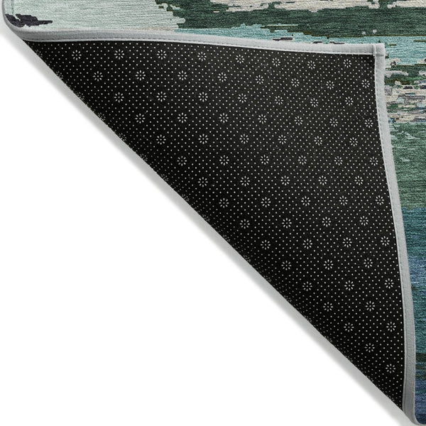 HomeRoots 5' Teal Blue Abstract Area Rug - Stylish, Washable Indoor/Outdoor Decor for High Traffic Spaces 8' X 10' 608756