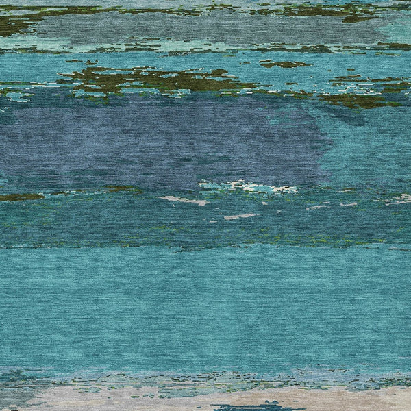 HomeRoots 5' Teal Blue Abstract Area Rug - Stylish, Washable Indoor/Outdoor Decor for High Traffic Spaces 9' X 12' 608757