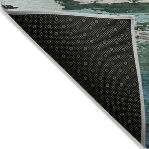 HomeRoots 5' Teal Blue Abstract Area Rug - Stylish, Washable Indoor/Outdoor Decor for High Traffic Spaces 10' X 14' 608758