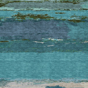 HomeRoots 5' Teal Blue Abstract Area Rug - Stylish, Washable Indoor/Outdoor Decor for High Traffic Spaces 10' X 14' 608758