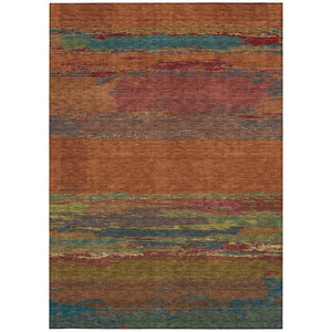 HomeRoots 5' Terra Cotta Abstract Area Rug - Durable, Washable, Modern Design for Indoor & Outdoor Spaces 5' X 8' 608760