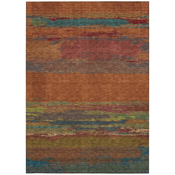 HomeRoots 5' Terra Cotta Abstract Area Rug - Durable, Washable, Modern Design for Indoor & Outdoor Spaces 5' X 8' 608760
