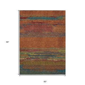 HomeRoots 5' Terra Cotta Abstract Area Rug - Durable, Washable, Modern Design for Indoor & Outdoor Spaces 5' X 8' 608760