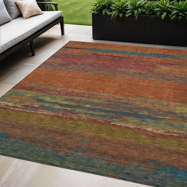 HomeRoots 5' Terra Cotta Abstract Area Rug - Durable, Washable, Modern Design for Indoor & Outdoor Spaces 5' X 8' 608760