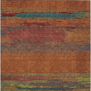 HomeRoots 5' Terra Cotta Abstract Area Rug - Durable, Washable, Modern Design for Indoor & Outdoor Spaces 5' X 8' 608760