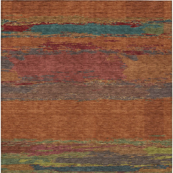 HomeRoots 5' Terra Cotta Abstract Area Rug - Durable, Washable, Modern Design for Indoor & Outdoor Spaces 5' X 8' 608760