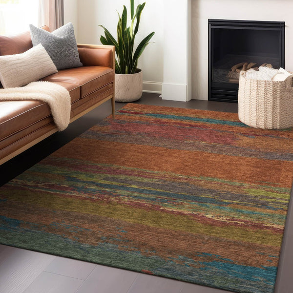 HomeRoots 5' Terra Cotta Abstract Area Rug - Durable, Washable, Modern Design for Indoor & Outdoor Spaces 5' X 8' 608760