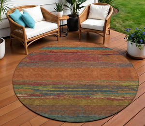 HomeRoots 5' Terra Cotta Abstract Area Rug - Durable, Washable, Modern Design for Indoor & Outdoor Spaces 8' Round 608761